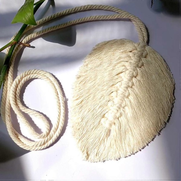 2 stk. Flettede Gardin Tiebacks Reb Gardinholder Boho Bomuldsgardinclips Gardiner Dekorativt Tilbehør til Hjemmevindue, Hvid, 15*12CM
