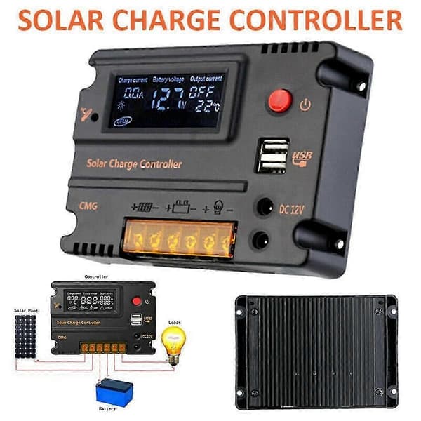20A Solarladeregulator 12V/24V Solcellepanel Batteriregulator Auto Switch SolarController Tempe