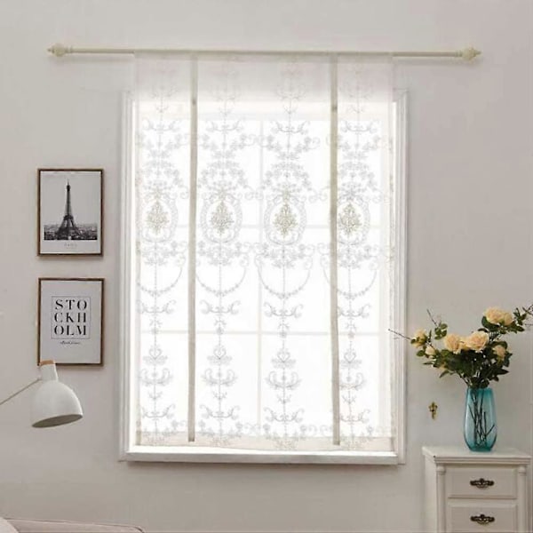 Kunstig hørblonde snørelukning tynde voile gardiner korte gardiner balkondør køkken-hvid 80*120cm