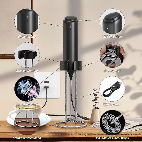 Milk Fr Handhållen Elektrisk Mjölkskummare För Kaffe Elektrisk Visp Handhållen Med Fäste Mini Visp Kaffevisp Dryckesmixer Stav Fäste Usb Milk Fr F
