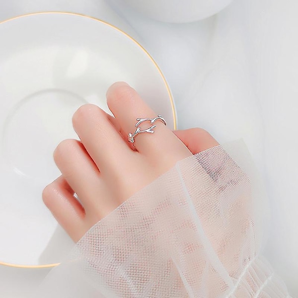Enkel Antler Ring, Platinapläterad, Unisex, Enkel Design, Skogsstil, Stilren, Supercool, Icke-ädelmetall