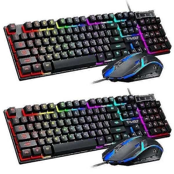 Gaming RGB LED Bakgrundsbelyst Trådbundet Mekaniskt Tangentbord + Mus Set För PC Laptop