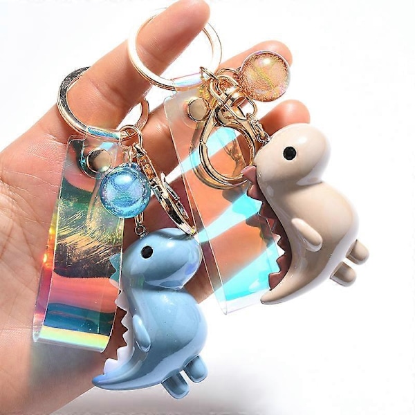 Akryl Sød Kawaii Dinosaur Nøglering Kvinder Piger Nøglering Bil Nøgle Vedhæng Rygsæk Taske Pung Charm Hvid