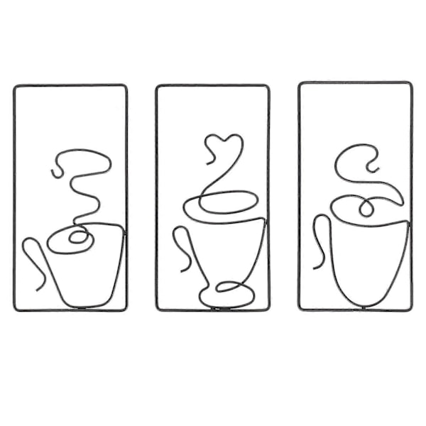 3 stk. Metal Kaffekop Vægkunst Væghængende Ornamenter til Stue Soveværelse