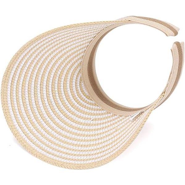 Sommarhatt för kvinnor Bredbrättad beige stråhatt för stranden