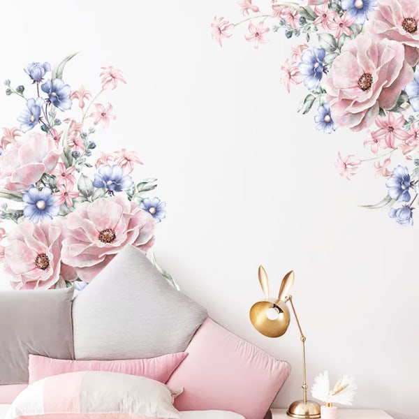 Blomväggsdekaler Vattenfärgsblommor Väggdekaler Sovrum Vardagsrum