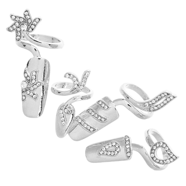 1 Sett/4 stk. Negletupplapper for kvinner, Rhinestone Legeringsring, Neglehetter i flere størrelser for damer, kvinner, fest, hjemmemanikyrkunst