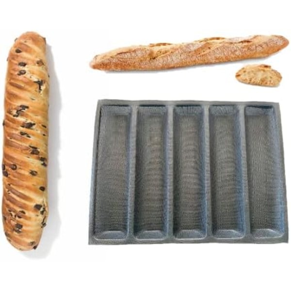 Fransk baguette brødform med 5 flettede silikonehuller - Nem at frigive