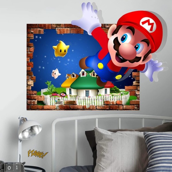 #Mario 3D veggdekor, tapet, PVC, dekorasjon, 47*36cm#