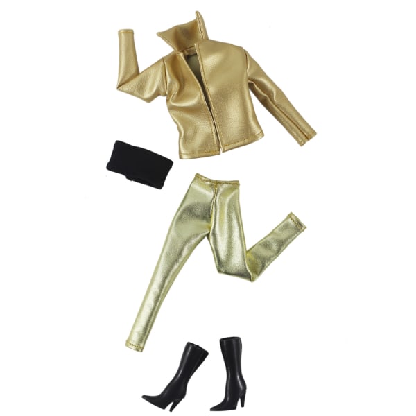 Læderbukser + støvler sæt af 4 - guld, dukke tøj - fest outfit