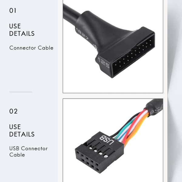 Sort USB 2.0 9-benet hun til USB 3.0 20-benet han kabeladapterstik
