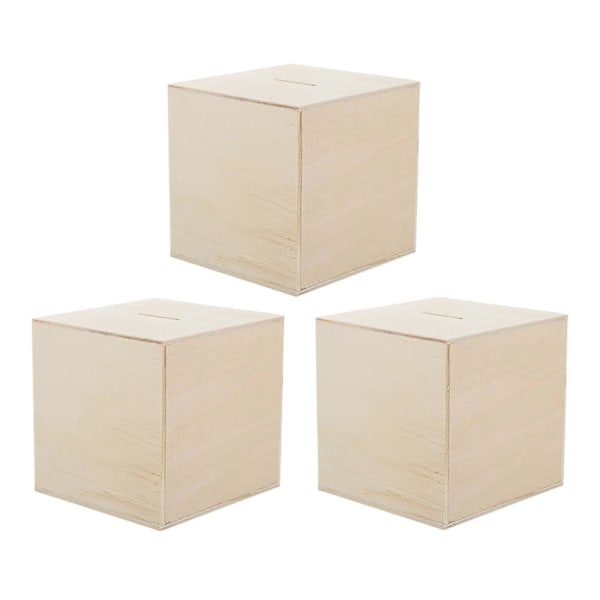 3 st Trä Sparburkar DIY Pengaboxar Små Spargrisar