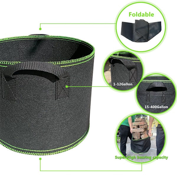 5 Plantesække, Non-Woven 38L Kartoffelpotte Tomatplantepose wi