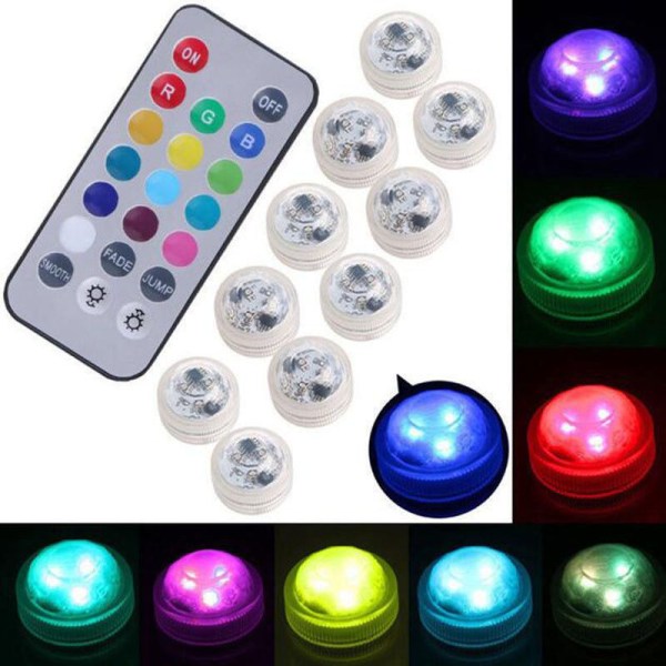 10 stk Mini Neddykbare LED-lys, Undervannslampe Vanntett R