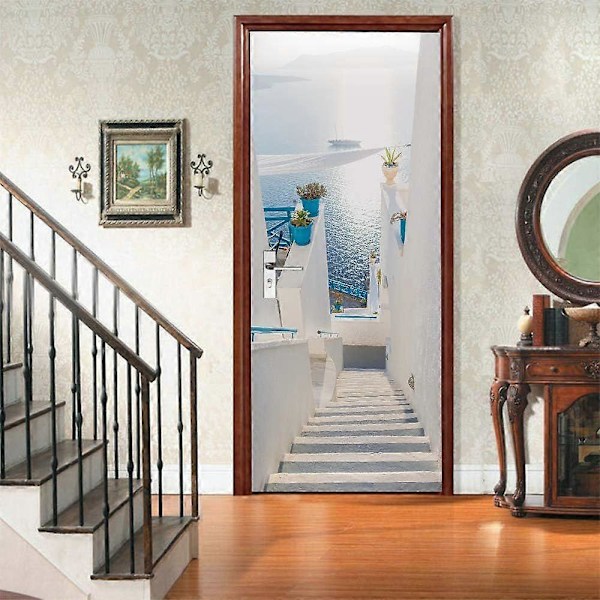 Dörrdekal Trompe l'oeil Effekt 3D Tapet för Innerdörr Kontor Sovrum Vardagsrum Badrum Ocean 77x200