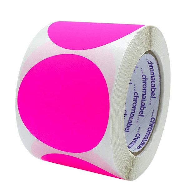 /#/2 Tommers Rund Etikett, Fluorescerende Rosa, Permanent Fargekodet Prikk S/#/