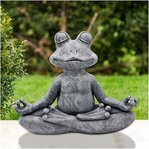 /#/Meditationsfrøstatue, Antikorrosionsfast Solid Stone Skulptur, Sui/#/