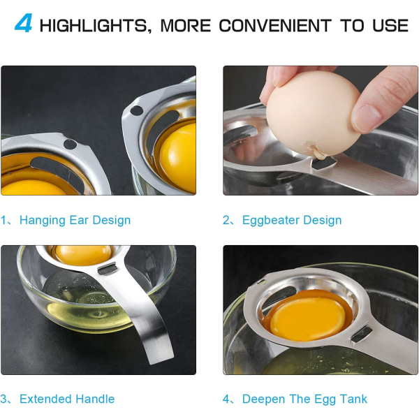 Eggeplommeseparator, Eggseparator i rustfritt stål, Eggvite Sep