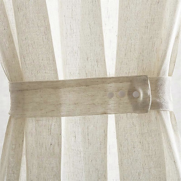 Beige franske dørgardiner imiteret hør tynde voile gardiner sollysfiltrerende privatliv sidegardiner til skydedøre inkluderer bindebånd, 2 stk.