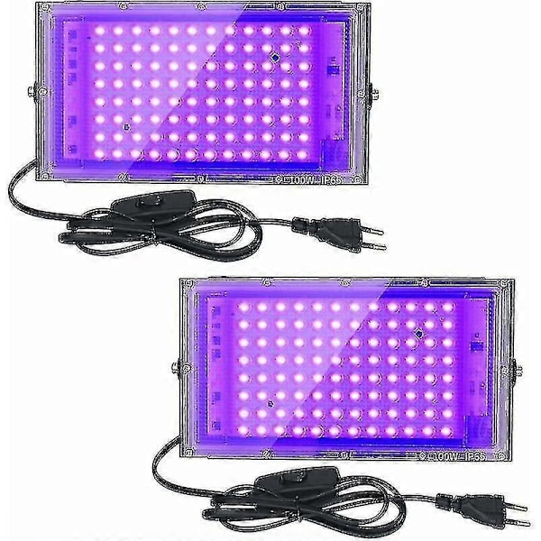 2 stk. 100W UV LED Floodlight Sort Lys IP65 Vandafvisende, Ultraviolet LED Lampe, Effektbelysning Til Akvarium, Fest, Neonmaling, Fluorescerende Poster