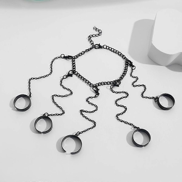 Punk Finger Ring Armbånd Lagdelt Kvaster Kæde Armbånd Åben Ring