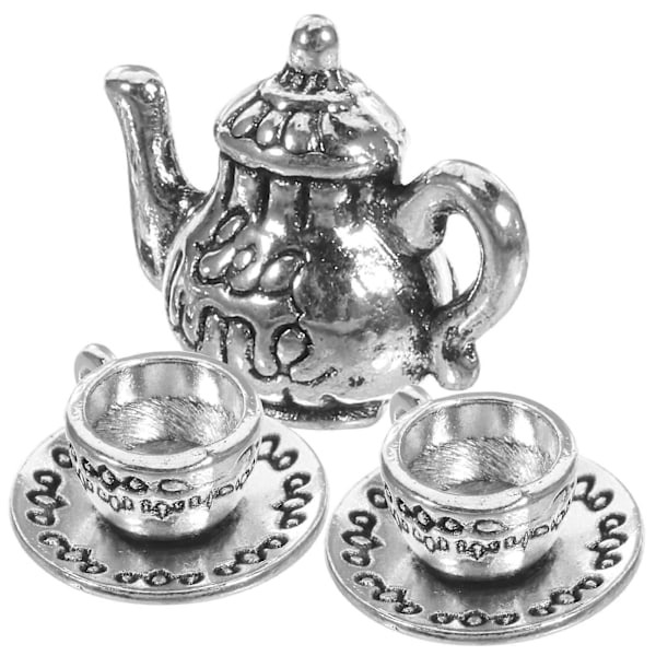 1 Set Mini Metall Tekannor Miniatyr Tekanna Staty Mini Kök Rekvisita Simulerade Tekannmodeller med Tekopp