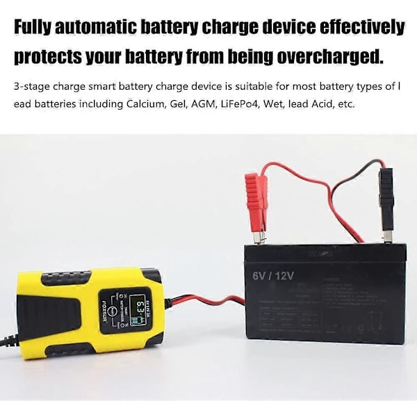 6V/2A 12V/2A Billadere Fullautomatisk Smart Batterilader Vedlikeholdslader Bærbar Vedlikeholdslader Batteri Desulfator for Bil Motorsykkel