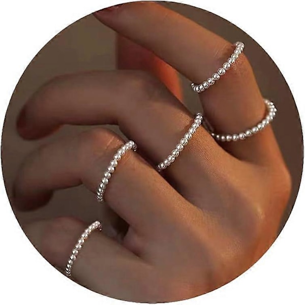 Perleringe til kvinder, elastiske perleringe, stabelbare ringe, tynde, fine ringe, håndlavede perlesmykker, statement ring, komfortabel pasform, størrelse 6