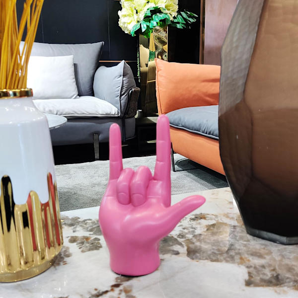 Käsin Koristeltu Sormien Ele Statue Vaaleanpunainen Rakastan Sinua Merkki Moderni