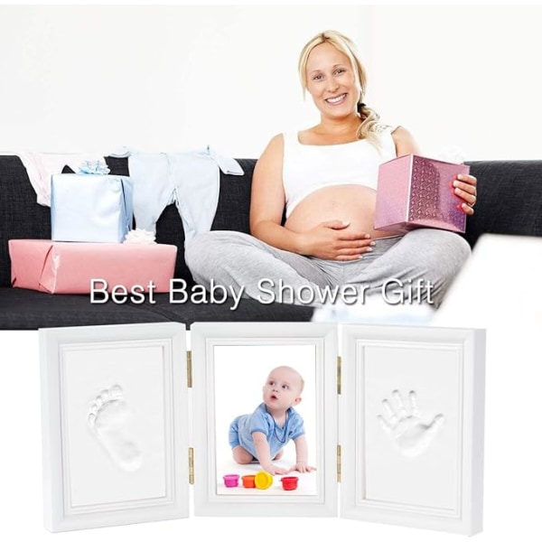 #(3 delar Vit) Baby Fot- och Handavtrycksram - Baby Handavtryck Fot- och Foto Ram Kit för Pojkar Perfekt Baby Shower Present#