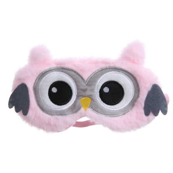 Animal Sleep Eye Mask - Rosa ugle, søt og morsom Soft Fluffy Cartoo