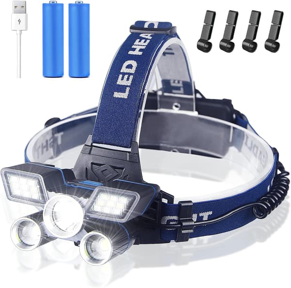 *LED Hodelykt 5 Lamper 21 LED 9 Moduser 18000 Lumen Super Lys USB*