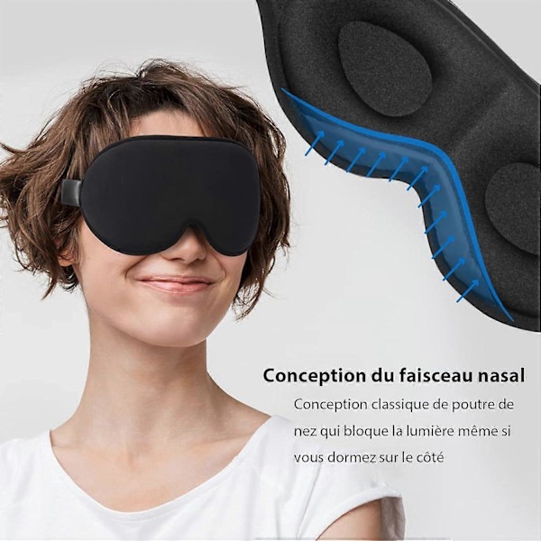 Yönaamio, 3D Pehmeä ja Mukava Uni, Erittäin Hyvin Istuva Silmänaamio Kylkinukkujille, Silmäsuoja Nukkumiseen, Matkustamiseen, Päiväunille ja Unettomuuteen 23,5*10,5cm, P