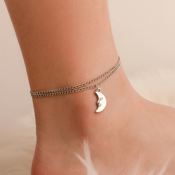 #Silvermåne anklet för kvinnor#