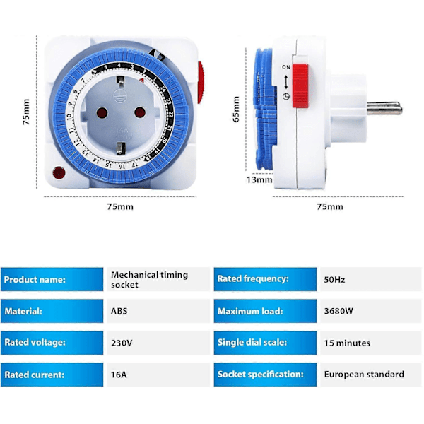 Elektrisk Stikkontakt Timer, Elektrisk Stikkontakt Timer 24 Timers Timer Stikkontakt 96 Brytersegmenter Programmerbar Timer Bryter med Indikatorlys 16A A