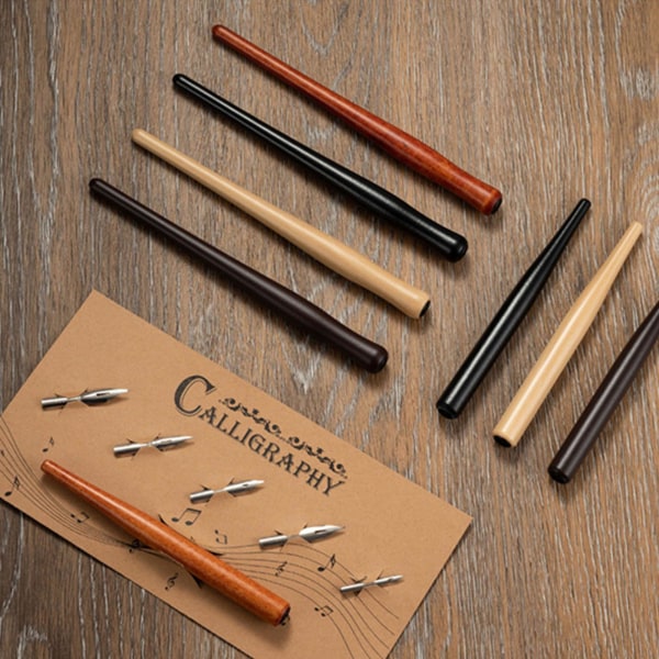 Antik Dip Pen Set 5 Replacement Nibs Trä Kalligrafi Pen Kit för nybörjare