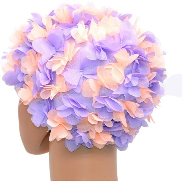 *Kvinners blonder badehette, retro vintage stil, blomsterblader*