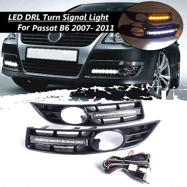 Frontfanger Tåkelys Grill + DRL LED For B6 2007-2011 Vanntett