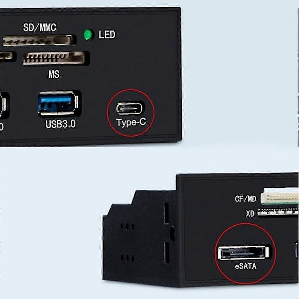 Multi-Port PC Frontpanel Internt USB3.0 eSATA Type-C TF SD Kortlæser Hub