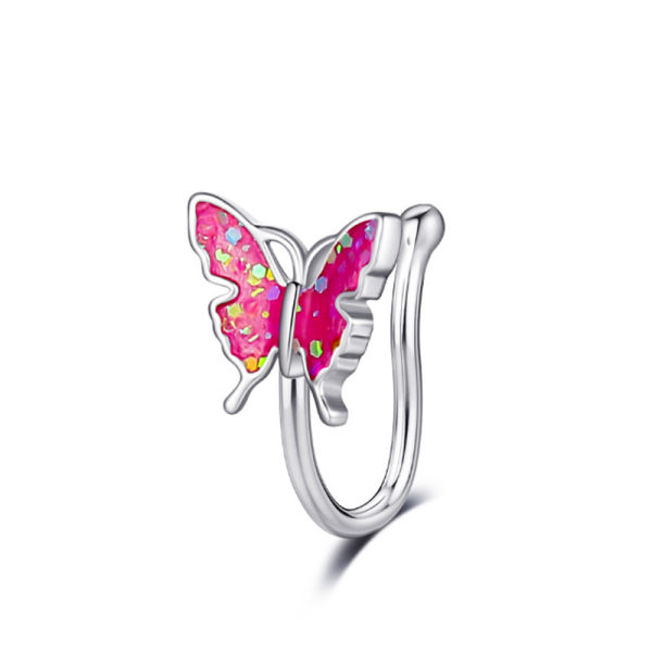 #1st Butterfly falska mitten septum nosring, rosa#