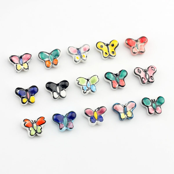20 stk. Butterfly Porselenperler, Håndlagde Fargerike Butterfly Ch