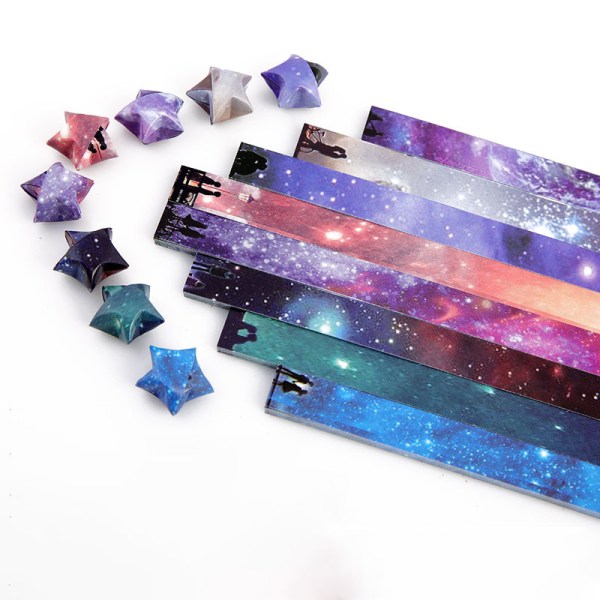 #Moon Starry Sky Pentagram Origami Stars Papir og Bright Starry Sky Paper Sæt 540 ark Stjernegradientstil#
