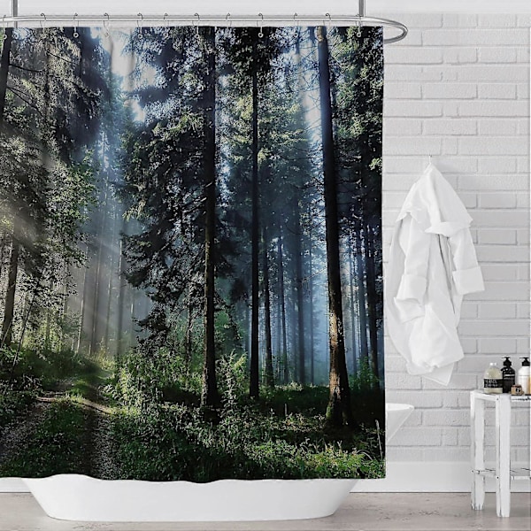 Duschdraperi Skog Naturlandskap Tallskog Soligt Landskap