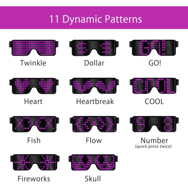 LED Trådlösa Glasögon Party Dekorationer USB Laddningsbara 11 Mönster