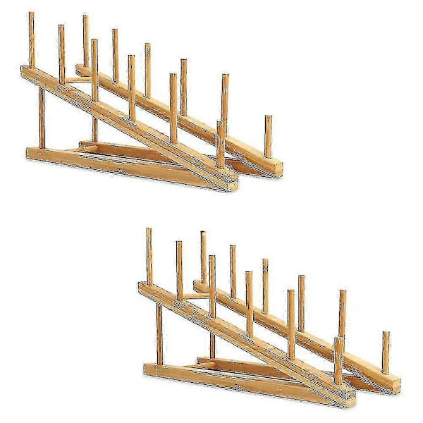 2 st Trä Diskställ Bambu Tallrikställ Ställ Grytlockshållare, Diskställ Kökskåp Org