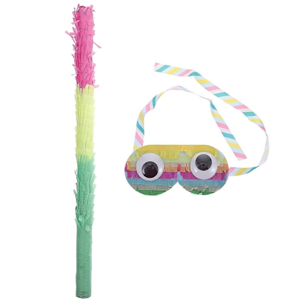 2 stk. Flerfarvet Papir Frynse Pinata Pind med Maske Festspil Forsyninger til Fødselsdag