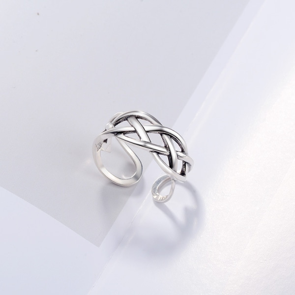 925 Sterling Silver Justerbar Ring Flätad Vintage Antik Ring