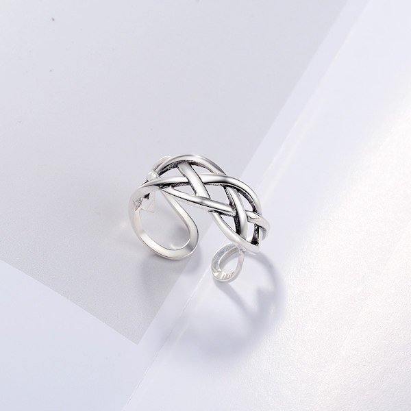 925 Sterling Sølv Justerbar Ring Flettet Vintage Antik Ring