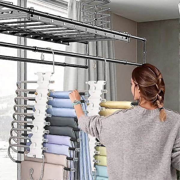 5 i 1 Buksehenger, 2 STK Rustfritt Stål Sklisikker Plassbesparende Bukseholder, Multifunksjonelle Hengere for Bukser, Slips, Jeans, Klær, Håndklær, Svart