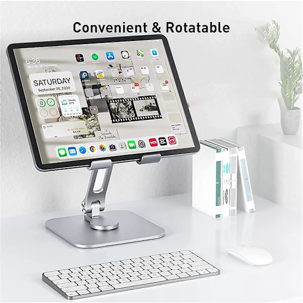 Drejelig Tablet Stand til Skrivebord 360 Graders Rotation, Foldbar Aluminium Retail Ipad Stand Holder